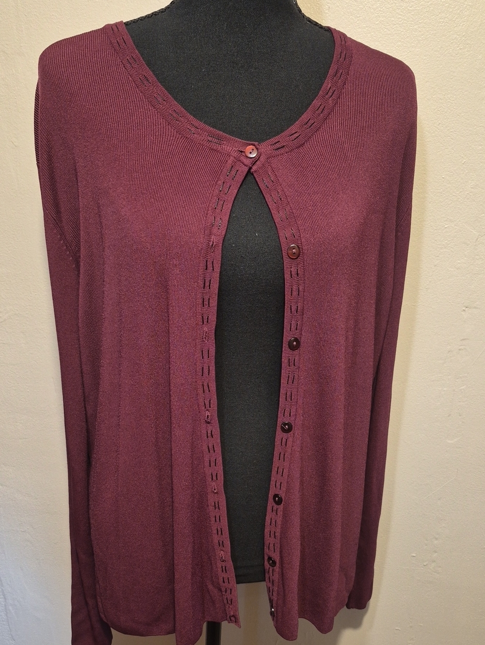 Mirasol Vintage Plum Button Down Cardigan Lightweight Sweater XL